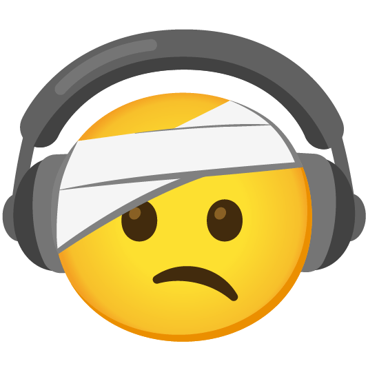 headphones face with head bandage