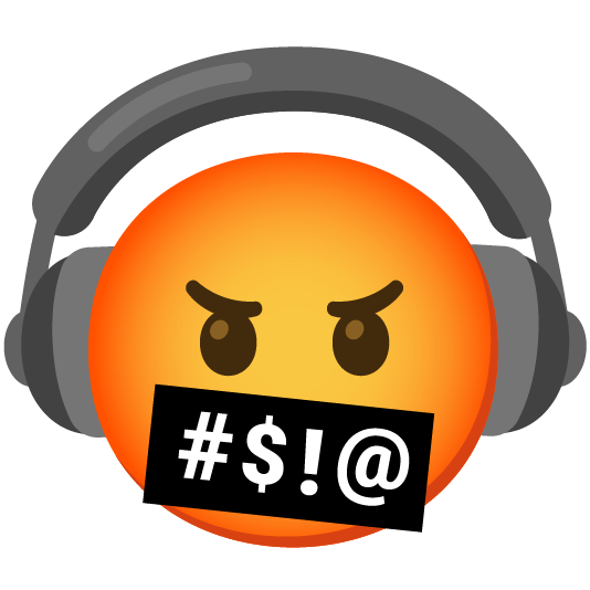 headphones face with symbols on mouth