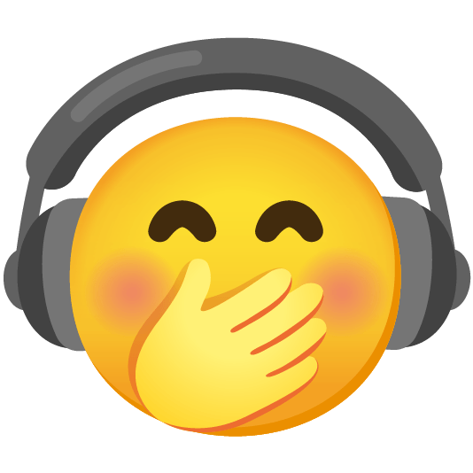 headphones face with hand over mouth