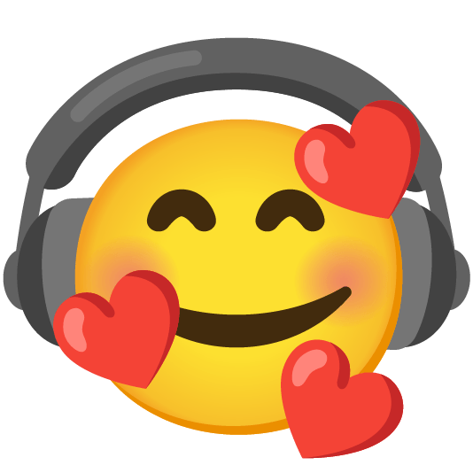 headphones smiling face with 3 hearts
