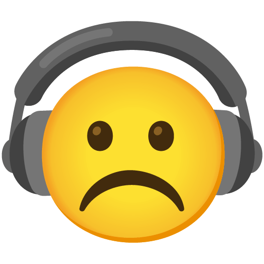 headphones white frowning face