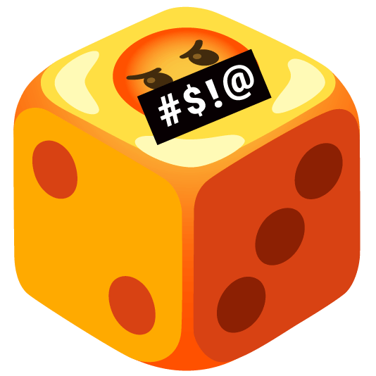 game die face with symbols on mouth