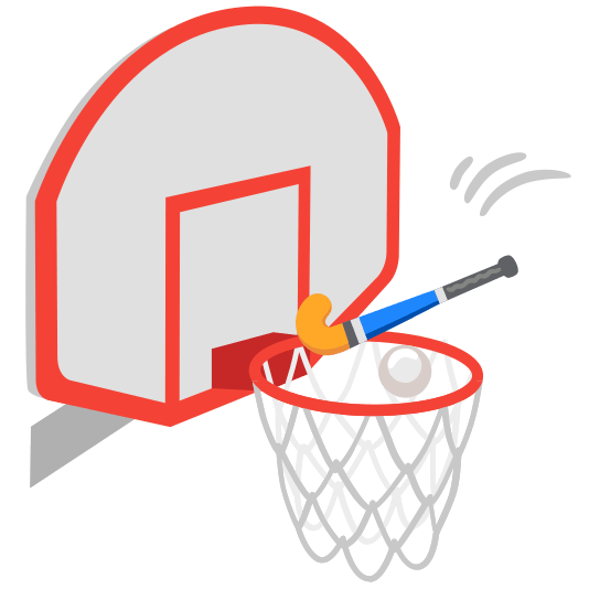 basketball field hockey stick and ball