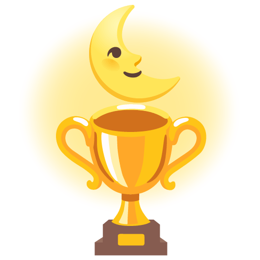 trophy last quarter moon with face