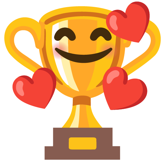 trophy smiling face with 3 hearts