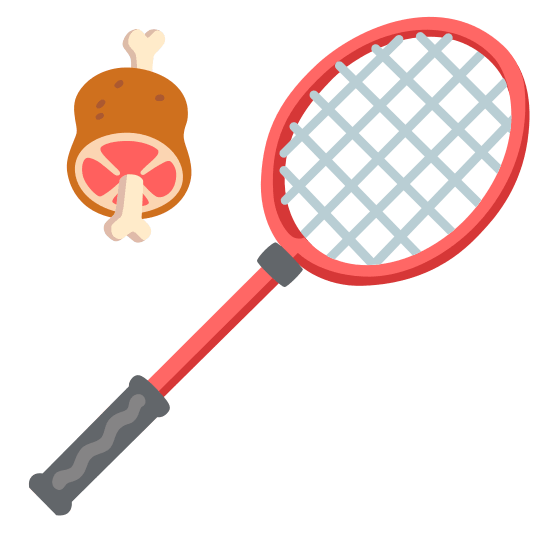 badminton racquet and shuttlecock meat on bone