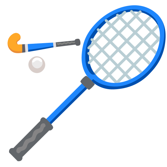 badminton racquet and shuttlecock field hockey stick and ball