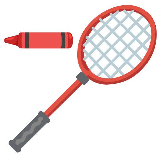 badminton racquet and shuttlecock lower left crayon