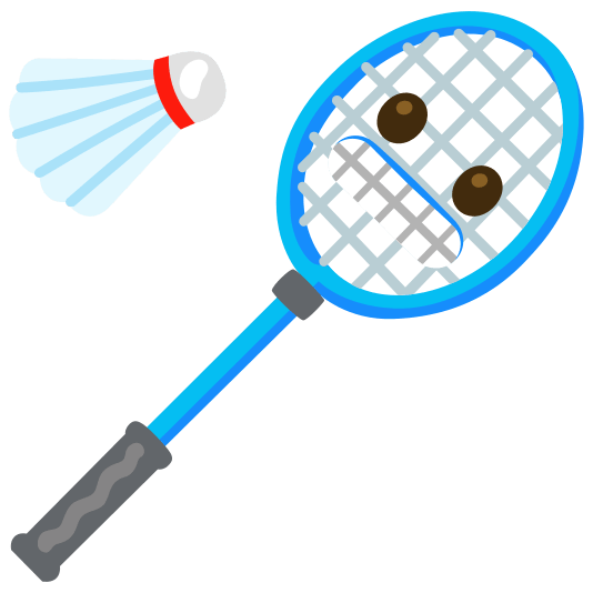 badminton racquet and shuttlecock grimacing