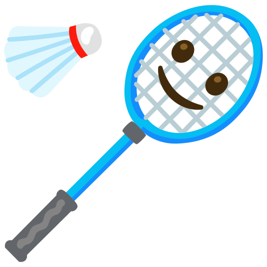 badminton racquet and shuttlecock slightly smiling face