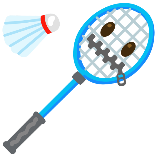 badminton racquet and shuttlecock zipper mouth face