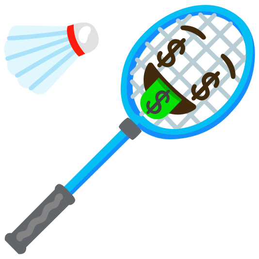 badminton racquet and shuttlecock money mouth face
