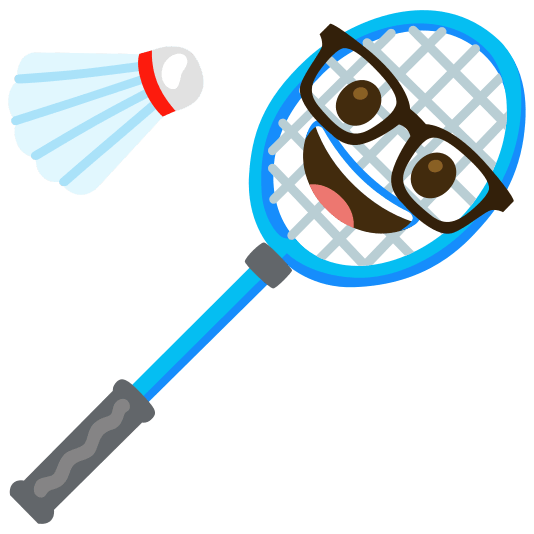 badminton racquet and shuttlecock nerd face
