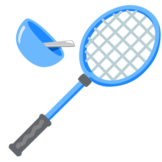 badminton racquet and shuttlecock bowl with spoon