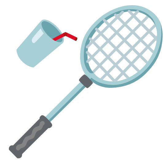 badminton racquet and shuttlecock cup with straw