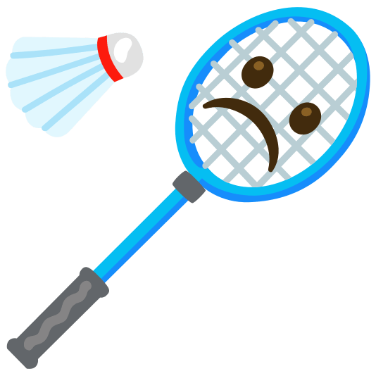 badminton racquet and shuttlecock white frowning face