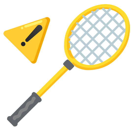 badminton racquet and shuttlecock warning