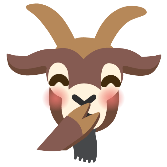goat face with hand over mouth