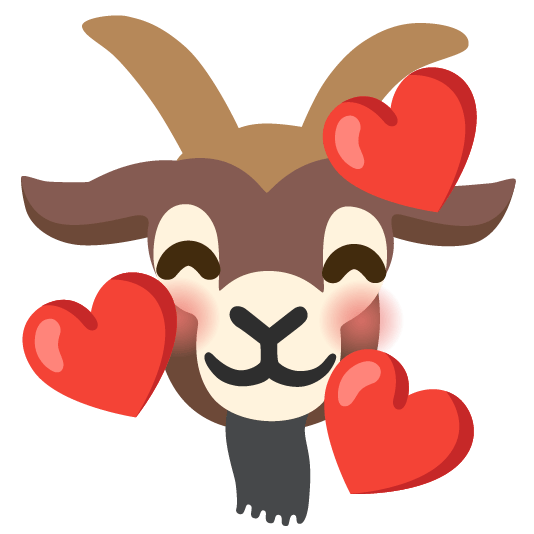 goat smiling face with 3 hearts