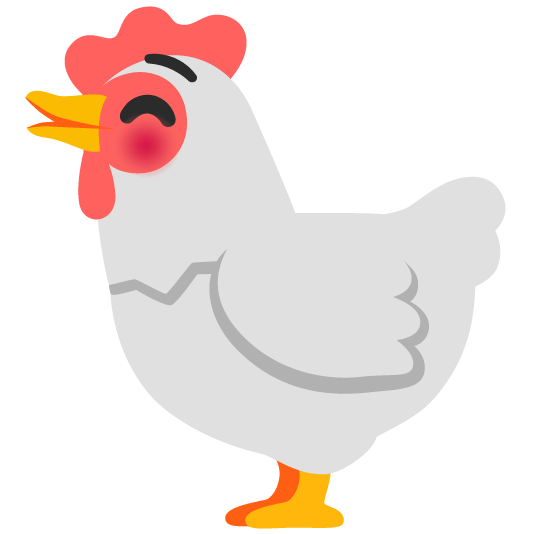 chicken kissing closed eyes