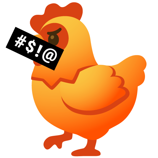 chicken face with symbols on mouth