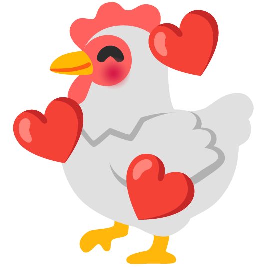 chicken smiling face with 3 hearts