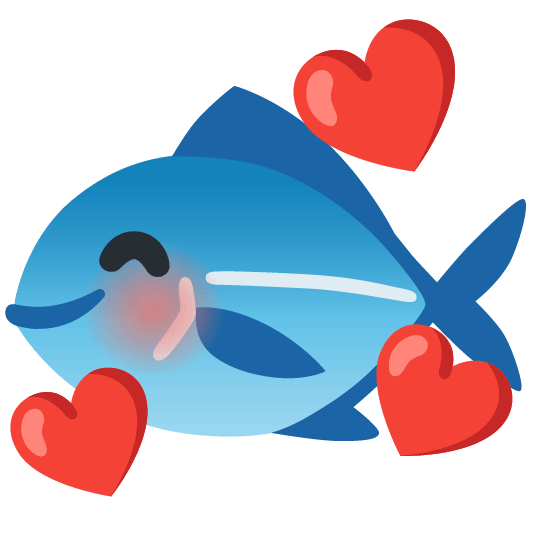 fish smiling face with 3 hearts