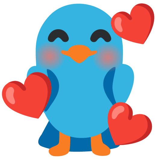 bird smiling face with 3 hearts