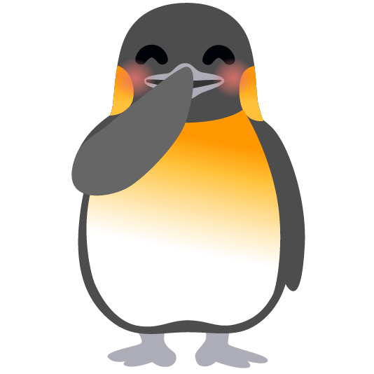 penguin face with hand over mouth