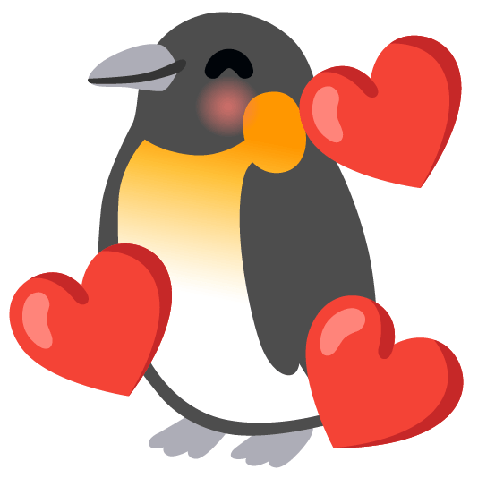 penguin smiling face with 3 hearts