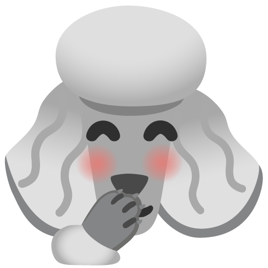poodle face with hand over mouth
