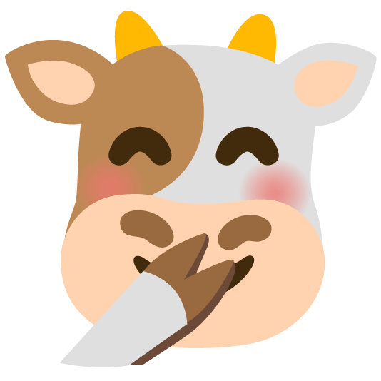 cow face with hand over mouth