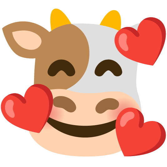 cow smiling face with 3 hearts