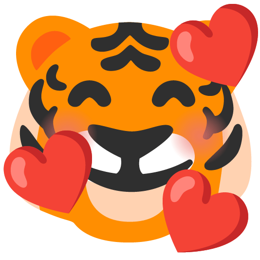 tiger smiling face with 3 hearts