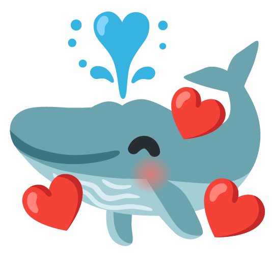 whale smiling face with 3 hearts
