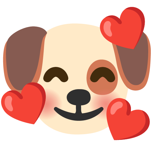 dog smiling face with 3 hearts