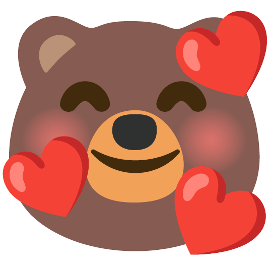 bear smiling face with 3 hearts