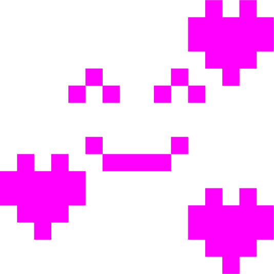 space invader smiling face with 3 hearts