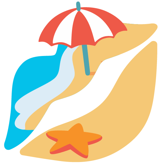 kiss beach with umbrella