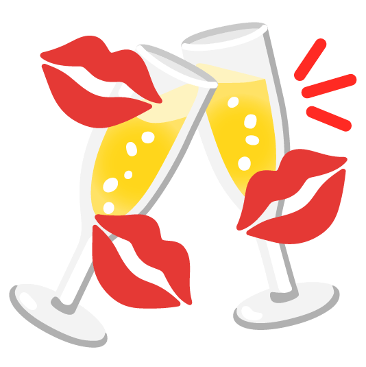 kiss clinking glasses