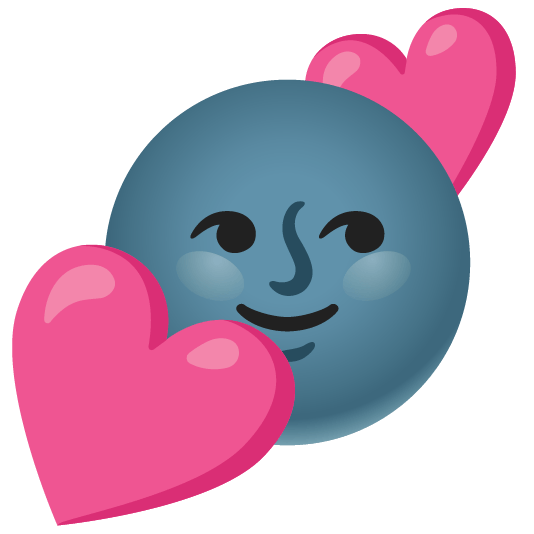 two hearts new moon with face
