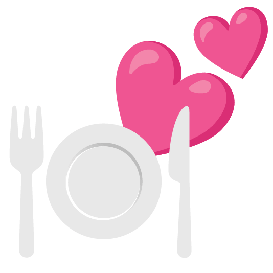 two hearts knife fork plate