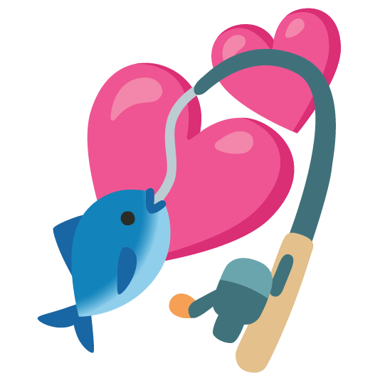 two hearts fishing pole and fish