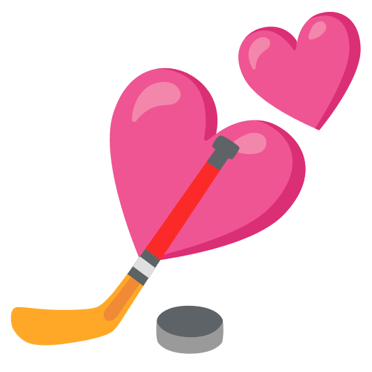 two hearts ice hockey stick and puck