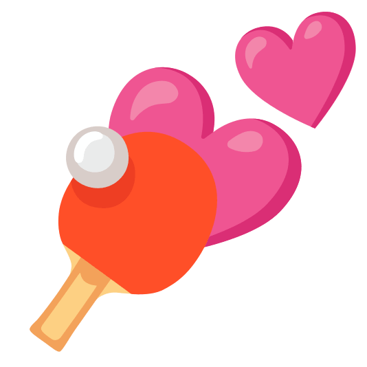two hearts table tennis paddle and ball