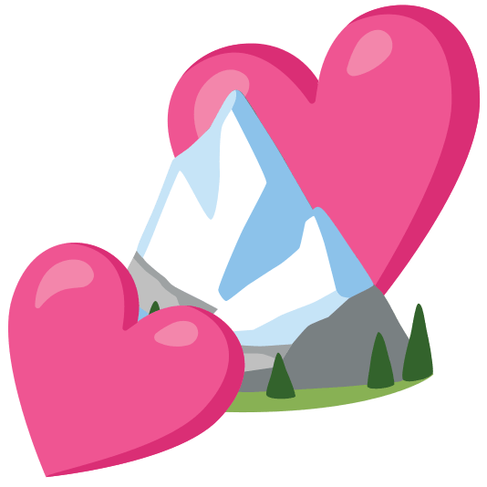 two hearts snow capped mountain