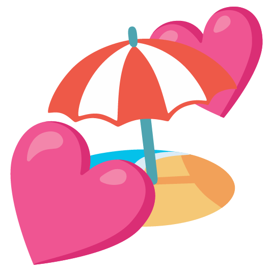 two hearts beach with umbrella