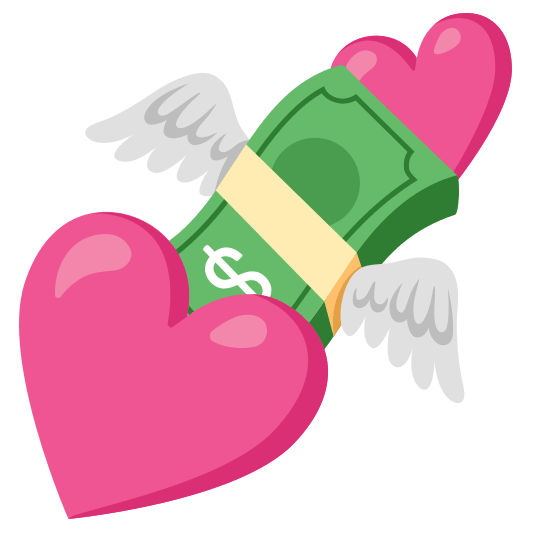 two hearts money with wings