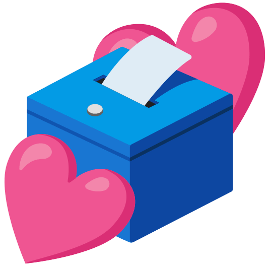 two hearts ballot box with ballot
