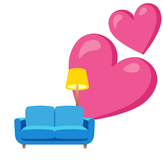 two hearts couch and lamp